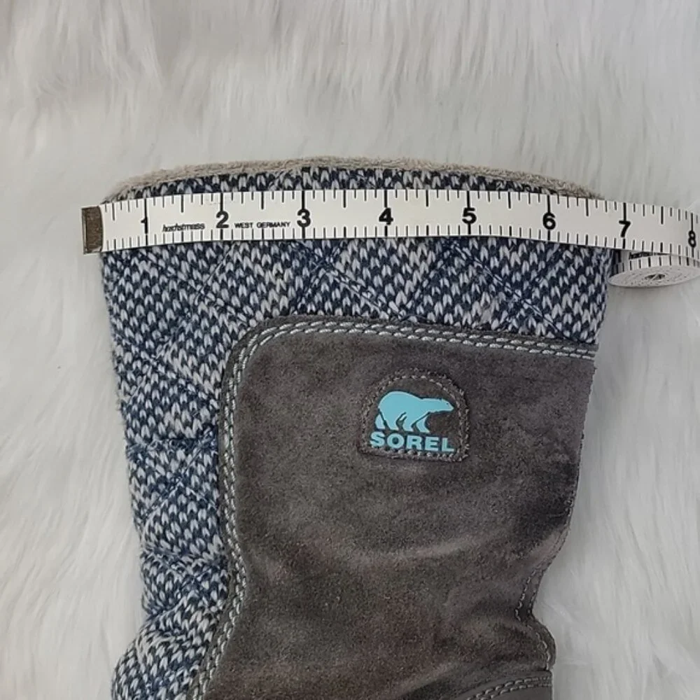 SOREL Blue White Knit Gray Suede Girl's Pull On Mid Calf‎ Winter Boho Boots 2